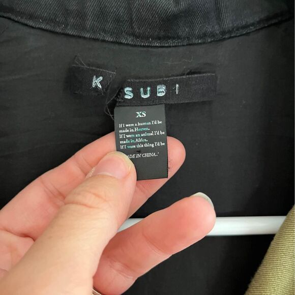 KSubi Green, Denim, & Leopard Leather Jacket / Trench Coat size XS - Picture 4 of 10